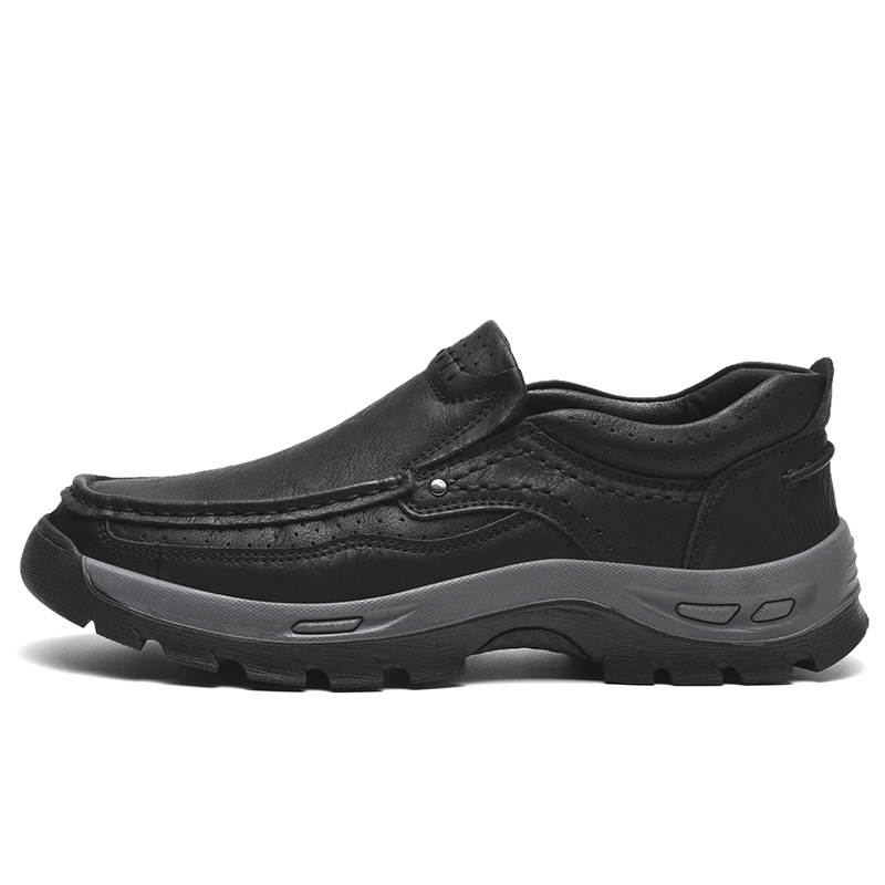 WENNAI Top Grain Cow Leather Casual Shoes Men's Black