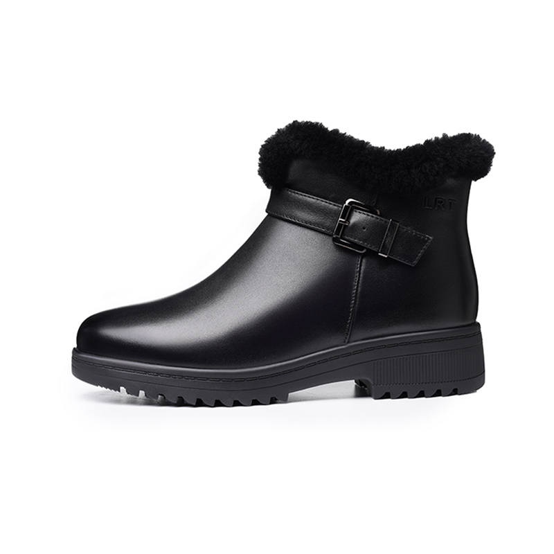 LAORENTOU Top Grain Cow Leather Winter Cold Resistant, Wool Fleece Lined, Thermal Ankle Boots Women's Black