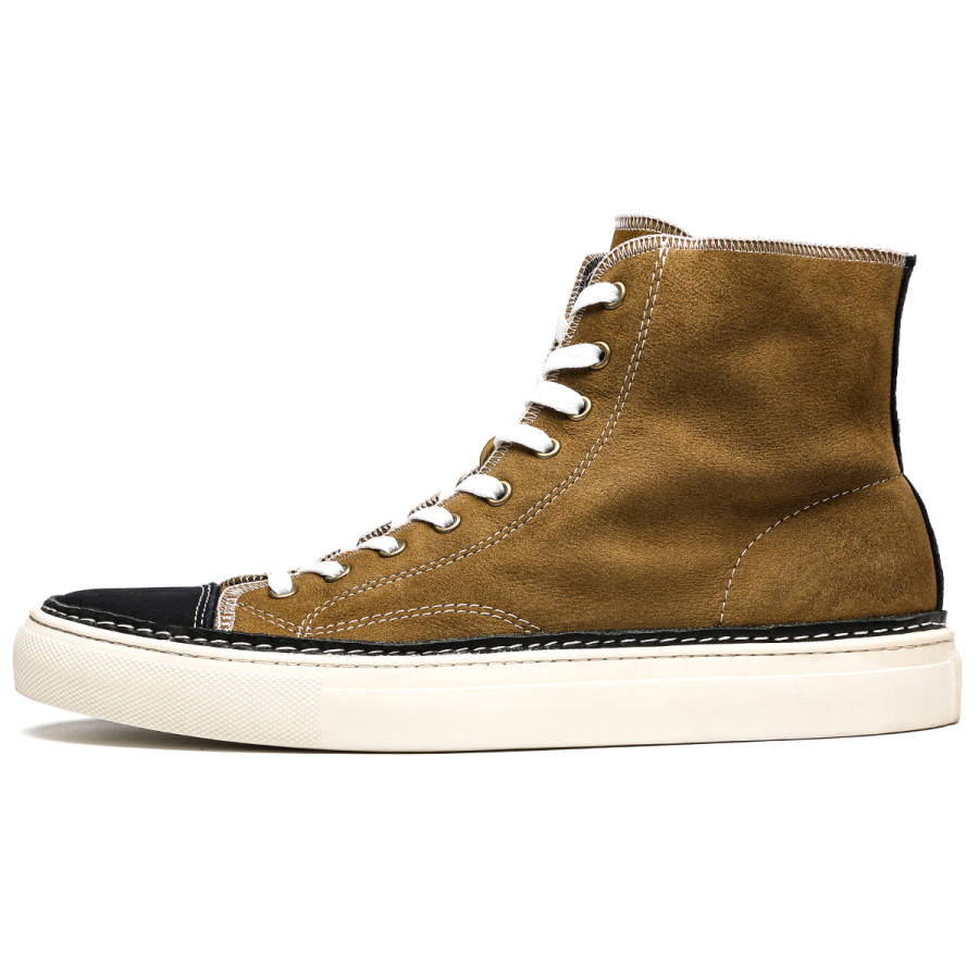 DIENGRLEY Top Grain Cow Leather High top Skateboard Shoes Men's Khaki