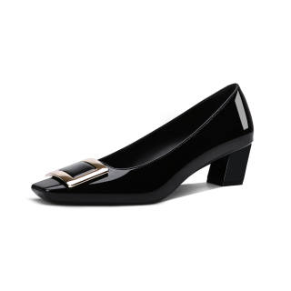 MERY CAREY MO Patent Leather Chunky Heel High Heels Women's