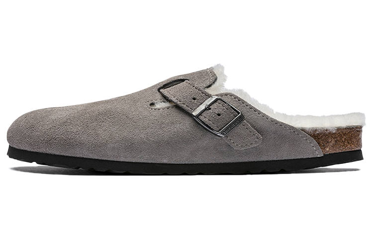 Birkenstock Boston Birkenstock Shearling Suede 'Stone Coin'
