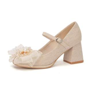 WUGUNIANG Pu Mary Jane Shoes Women's Champagne