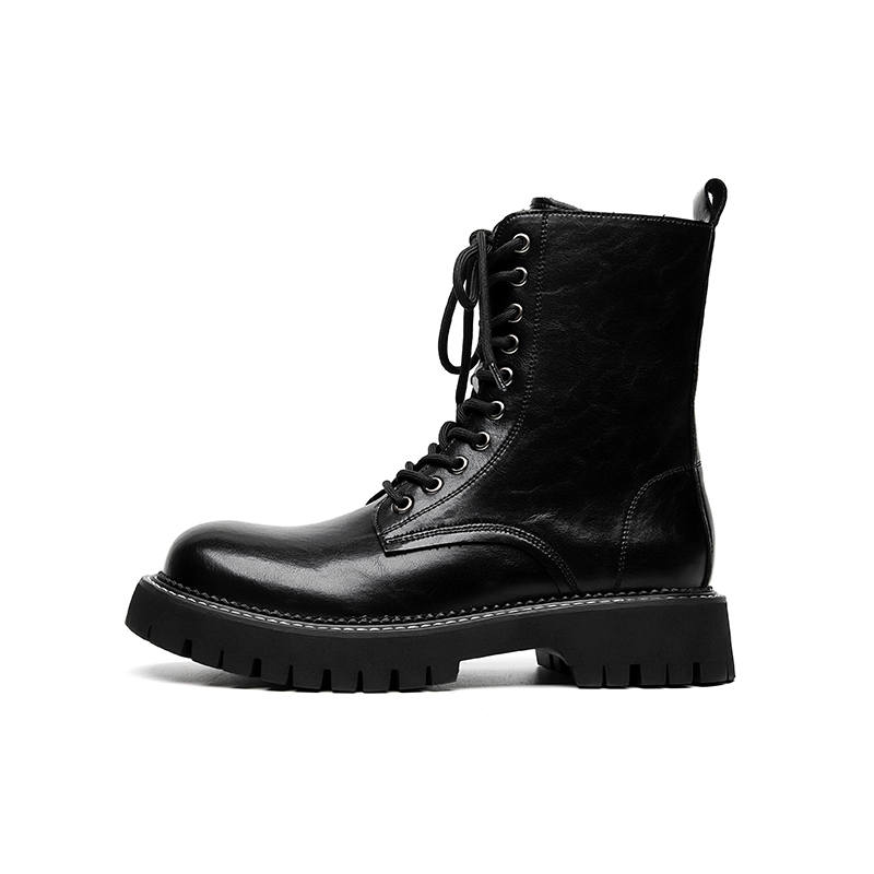 KAQIAODI Microfiber Leather Short Combat Boots Men's Black