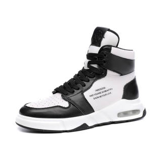BABINDA Top Grain Cow Leather Short Combat Boots 4cm Men's Black White
