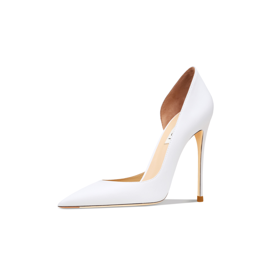 Suyymakk Microfiber Leather Slim Heel High Heels Women's White