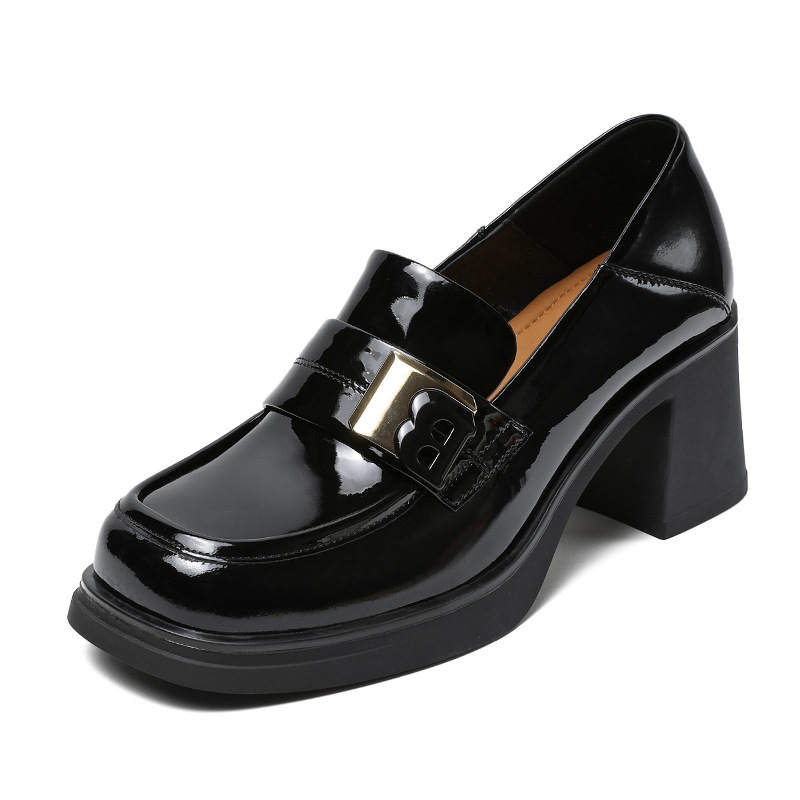 Devanro Devanro Top Grain Cow Leather Chunky Heel High Heels 6.5cm Women's