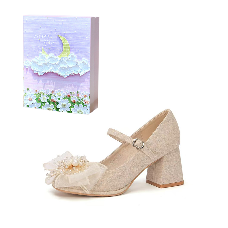 ANGEL BOY Chunky Heel Mary Jane Shoes Women's Champagne Gold