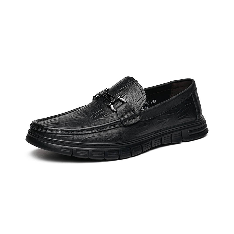 PINYI Top Grain Cow Leather Casual Shoes Men's Black