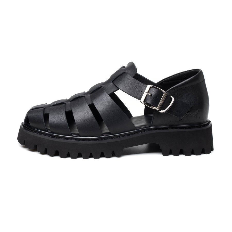 FED Top Grain Cow Leather Roman Sandals 4.6cm Men's Black
