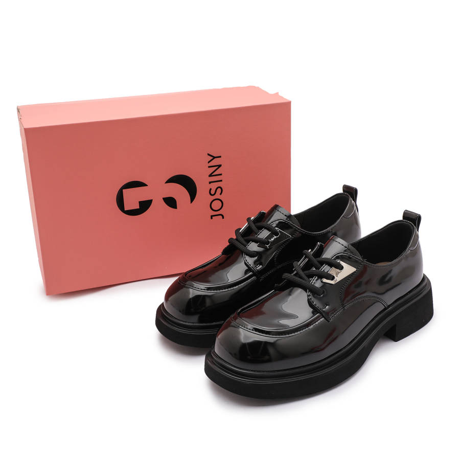 JOSINY Platform Height Increasing Small Leather Shoes Women's Casual Shoes Women's Black