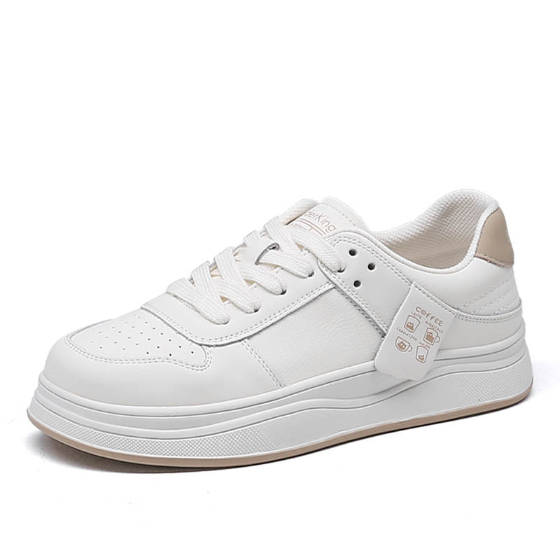Spider King Cow Split Leather Waterproof Low top Skateboard Shoes Women's Beige Apricot