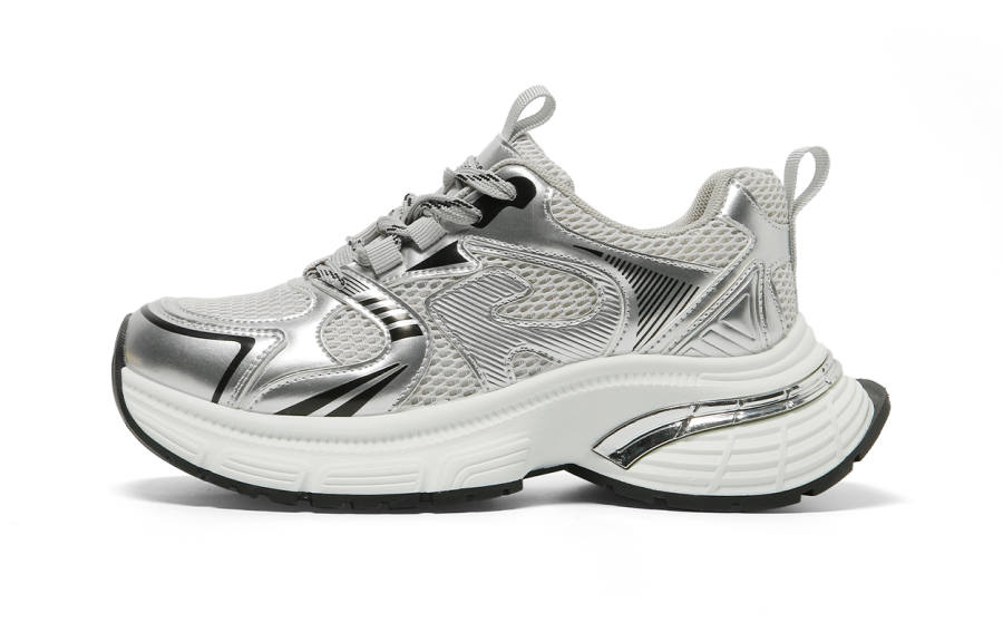 FOREVER 21 Cushioning Abrasion Resistant Slip Resistant Low top Chunky Sneakers Women's Silver