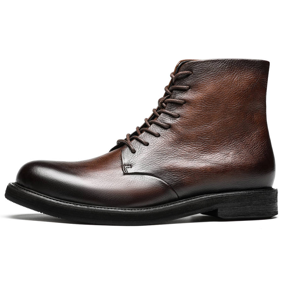 DIENGRLEY Top Grain Cow Leather Short Combat Boots Men's