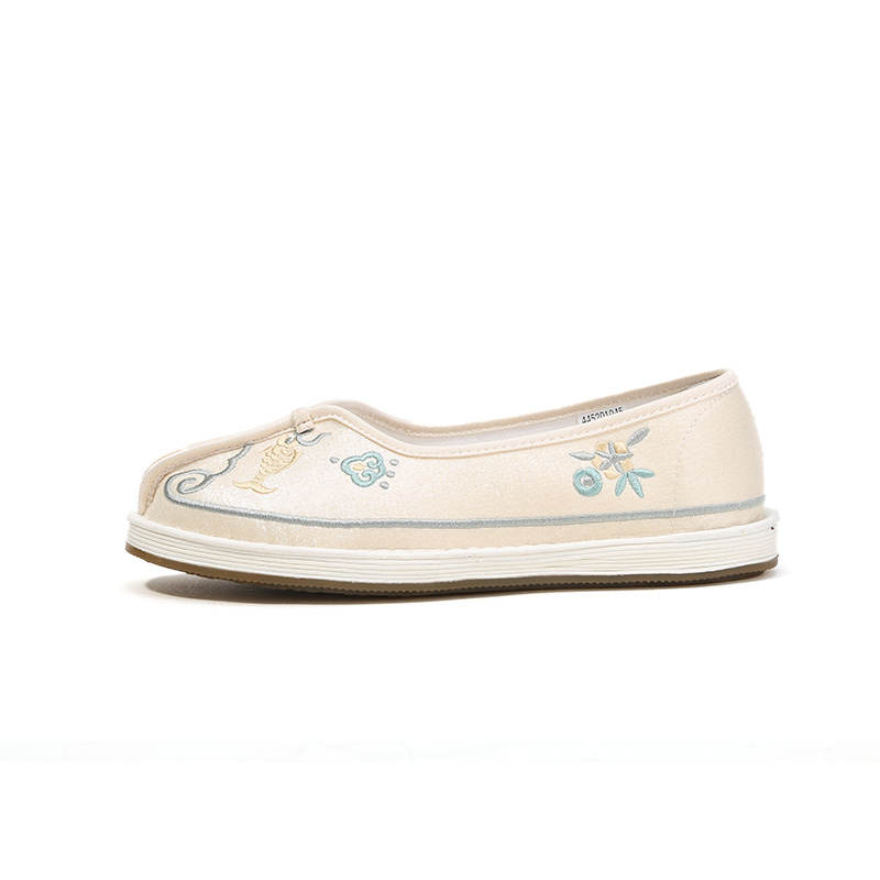 LAOMEIHUA Women's Casual Shoes Hanfu Embroidery Shoes New Chinese Style Women's Ecru