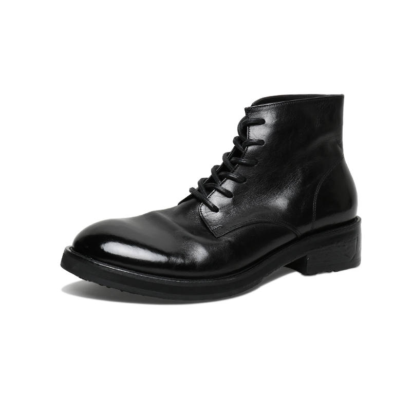 SAINTNJORD Horse Leather Short Combat Boots Men's Black