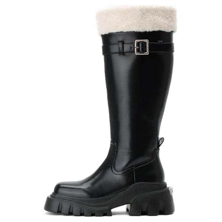 DAPHNE LAB DAPHNE LAB Cow Split Leather High Boots 7cm Women's Black
