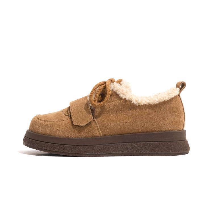 LAOMIAO Cow Suede Maillard Style Platform Vintage Lace Up, Fashion Versatile Fully Enclosed Fleece Lined Casual Shoes