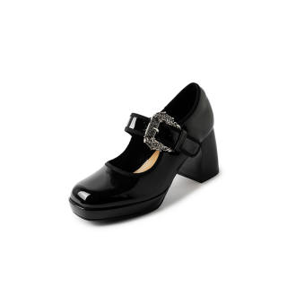 BAISHITING Cow Leather Chunky Heel Mary Jane Shoes 8cm Women's