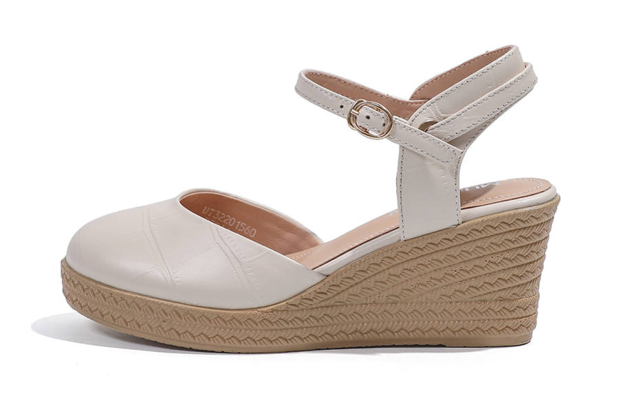 Mulinsen Cow Leather One Strap Sandals 7cm Women's Beige
