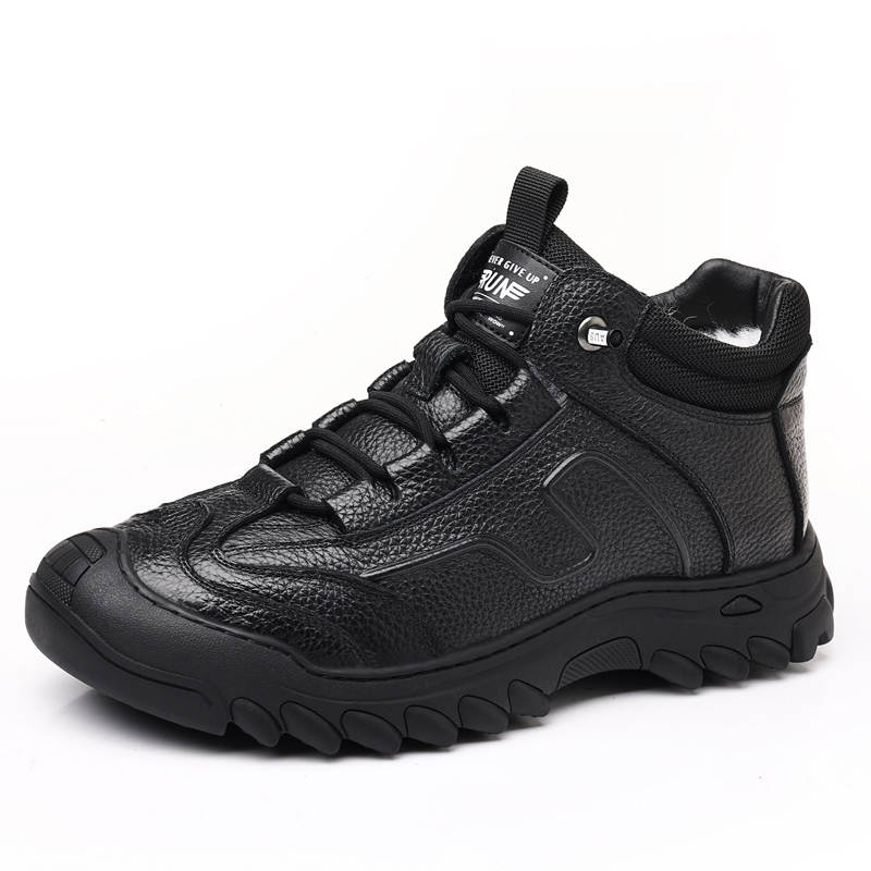 MODENGPAN Top Grain Cow Leather Slip Resistant Slip Resistant Low top Casual Shoes Men's Black