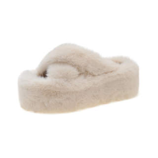 SHULUAN Platform Height Increasing, Comfortable Versatile, Fleece Lined Thermal, Crisscross Strap Slide Slippers 7cm