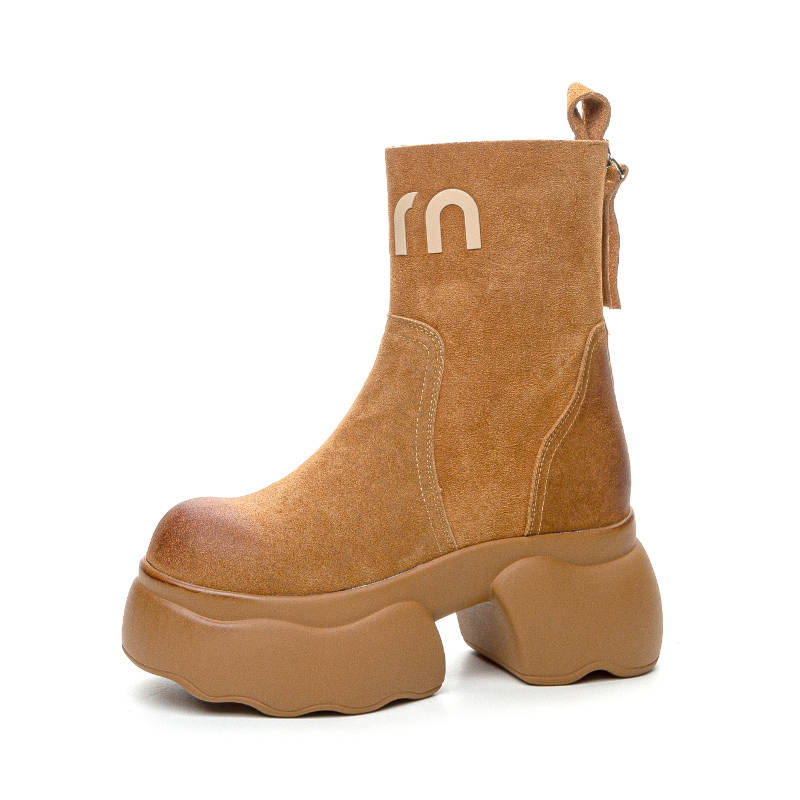Shangjinni Synthetic Leather Short Combat Boots 9cm Women's