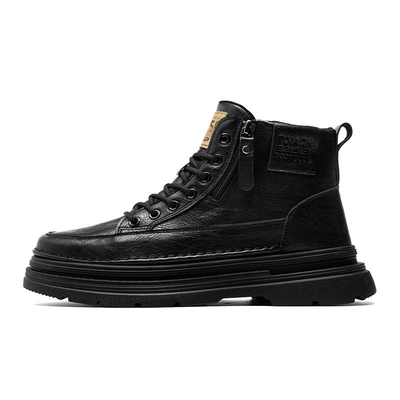 GONGNIUMEILI Microfiber Leather Ankle Length Combat Boots Men's
