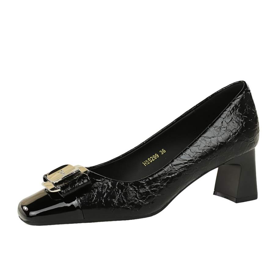 Bamiti Like Walking On A Level Surface Microfiber Leather Chunky Heel High Heels 5CM Women's