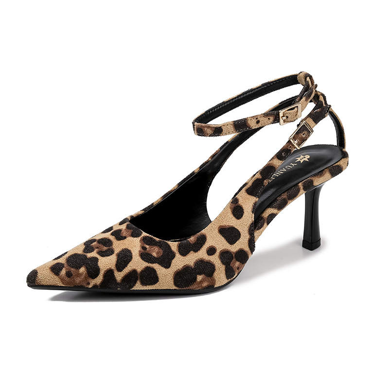 Aimilian Microfiber Leather Slim Heel High Heels Women's Leopard Print