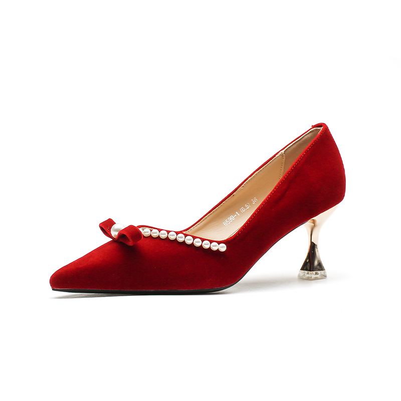 QITUMAUL Suede Slim Heel High Heels Women's Red