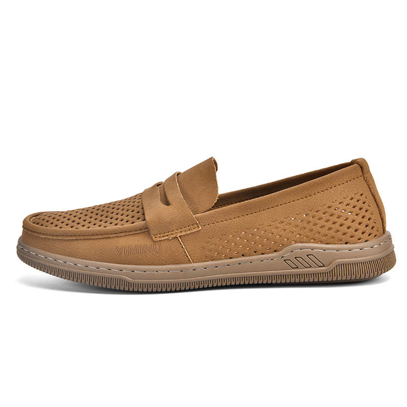 YIMINU Casual Leather Shoes Men's Low Top Yellow