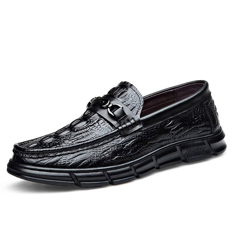 PINYI Top Grain Cow Leather Casual Shoes Men's Black