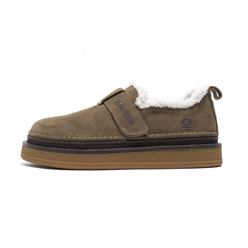 NAVIGARE Small Sailboat Cow Suede Fleece lined Height Increasing Thermal Low top Casual Shoes Women's Khaki