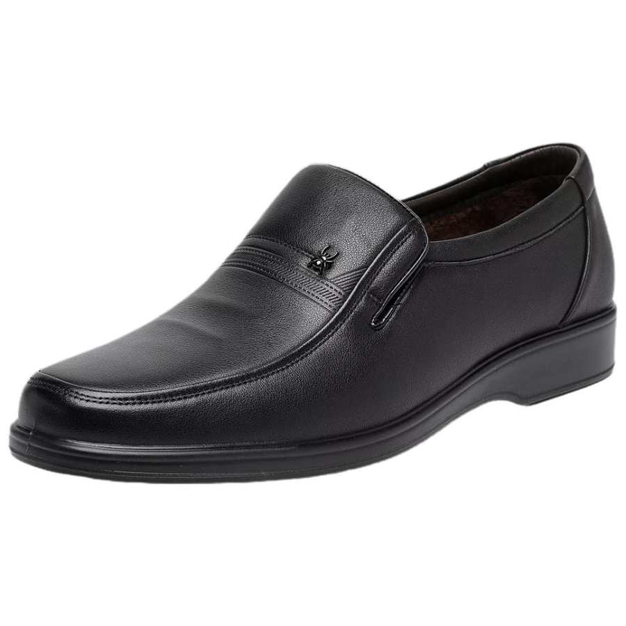 Spider King Cow Leather Business Fleece Lined Slip on Casual Shoes Men's Black