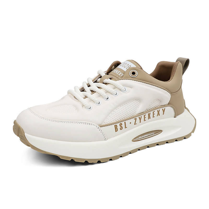 QIAONAI Cow Leather Low top Casual Shoes Men's Beige