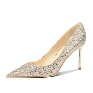 LUKECSION Leather Slim Heel High Heels Women's Champagne