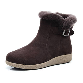 GUOLUOFEI Cow Suede Fashionable, Thermal, Fleece Lined, Comfortable, Versatile Short Snow Boots Women's