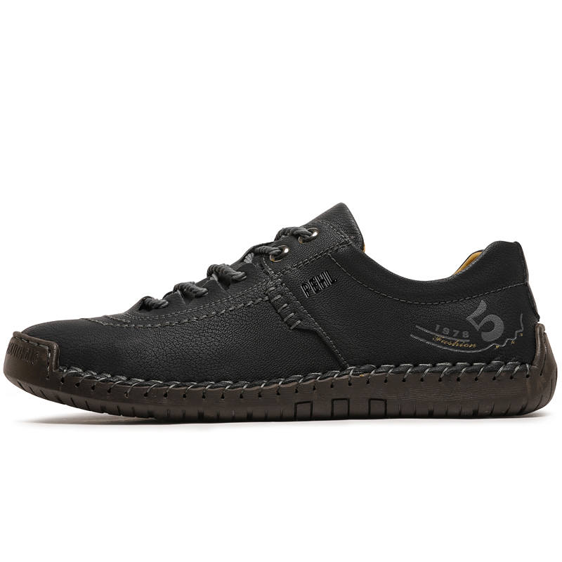 PEHL Casual Leather Shoes Men's Low Top Black/Brown/Khaki