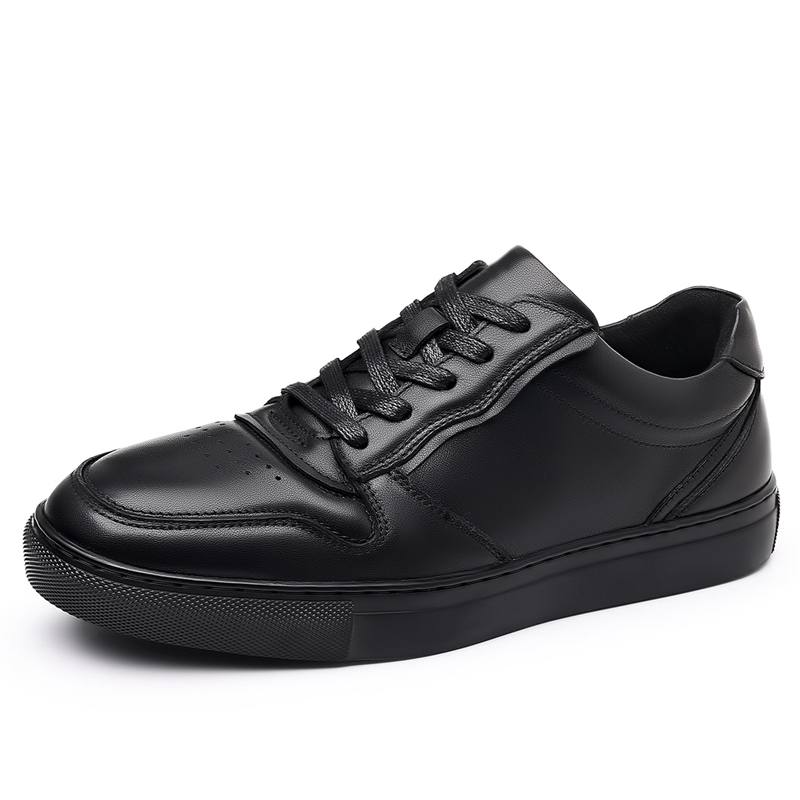JANECO Top Grain Cow Leather Low top Skateboard Shoes Men's Black