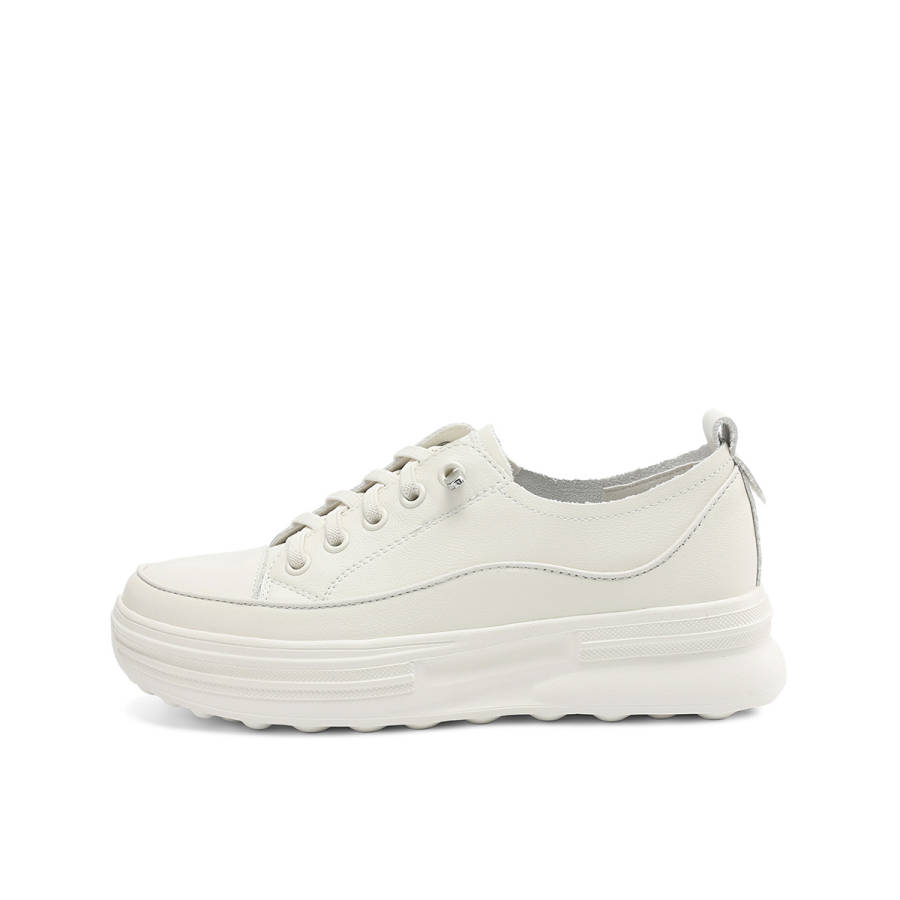 BOERDIQI Cow Leather Lightweight Height Increasing Lightweight Height Increasing Low top Casual Shoes Women's Ecru