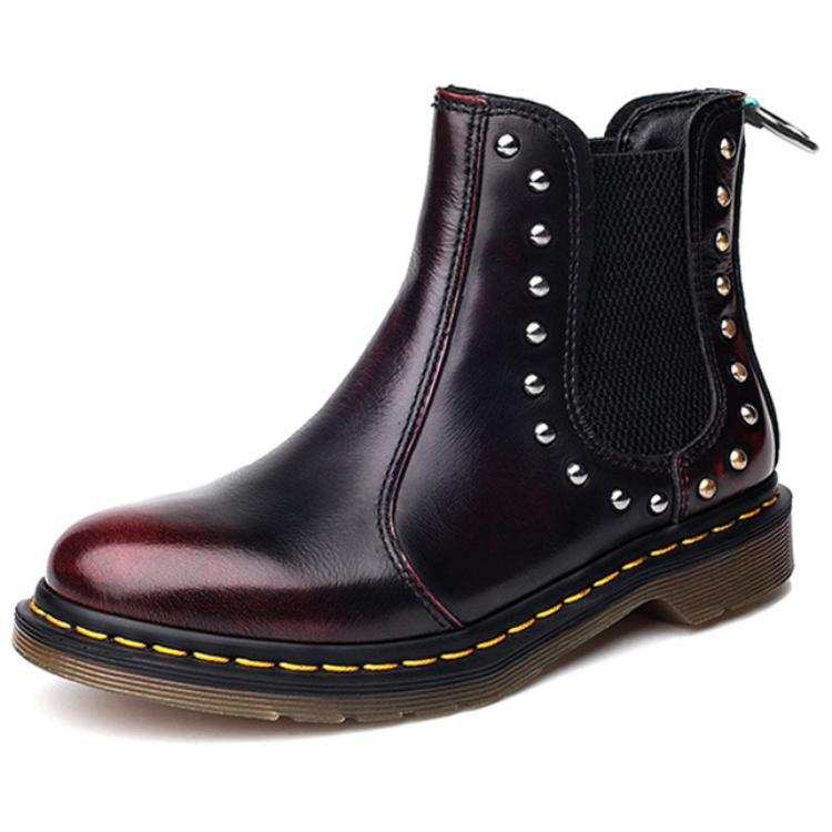 BEFFON Top Grain Cow Leather Short Chelsea Boots Women's Gradient Red