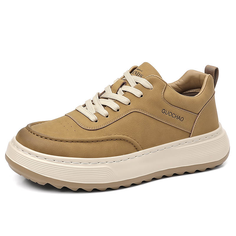 CITONGXIANSHENG Cow Split Leather Low top Casual Shoes Men's Khaki