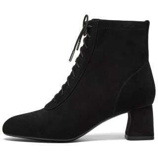 Joypeace Deer Boots Sheepskin Ankle Boots Chunky Heel Women's
