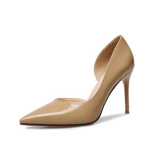 Crelinkxlat Pointed Toe Elegance, Exquisite Shiny Finish Pu Slim Heel High Heels 8cm Women's Nude