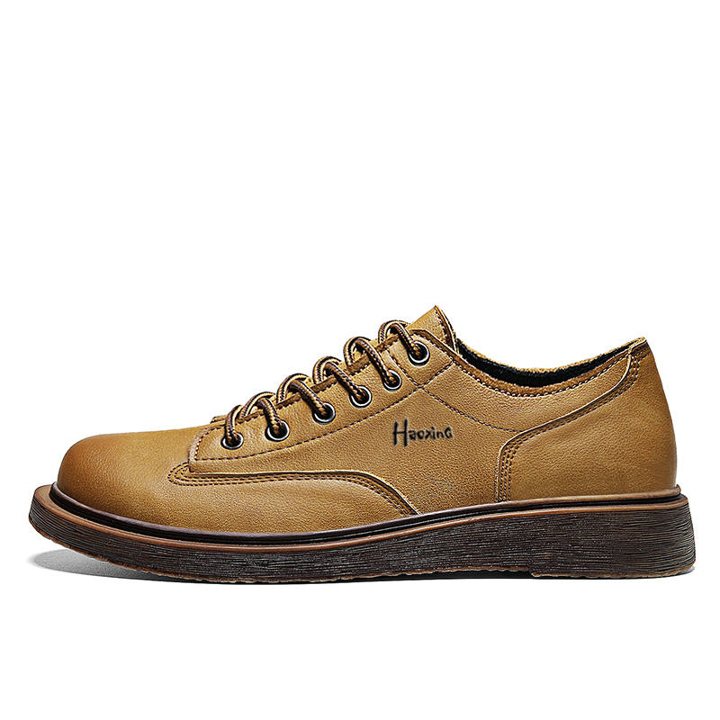 HAOXING Cow Split Leather Minimalist Style Casual Shoes Men's Yellow Brown