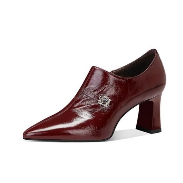 JESSICA SOPHIA Top Grain Cow Leather Chunky Heel High Heels 6CM Women's