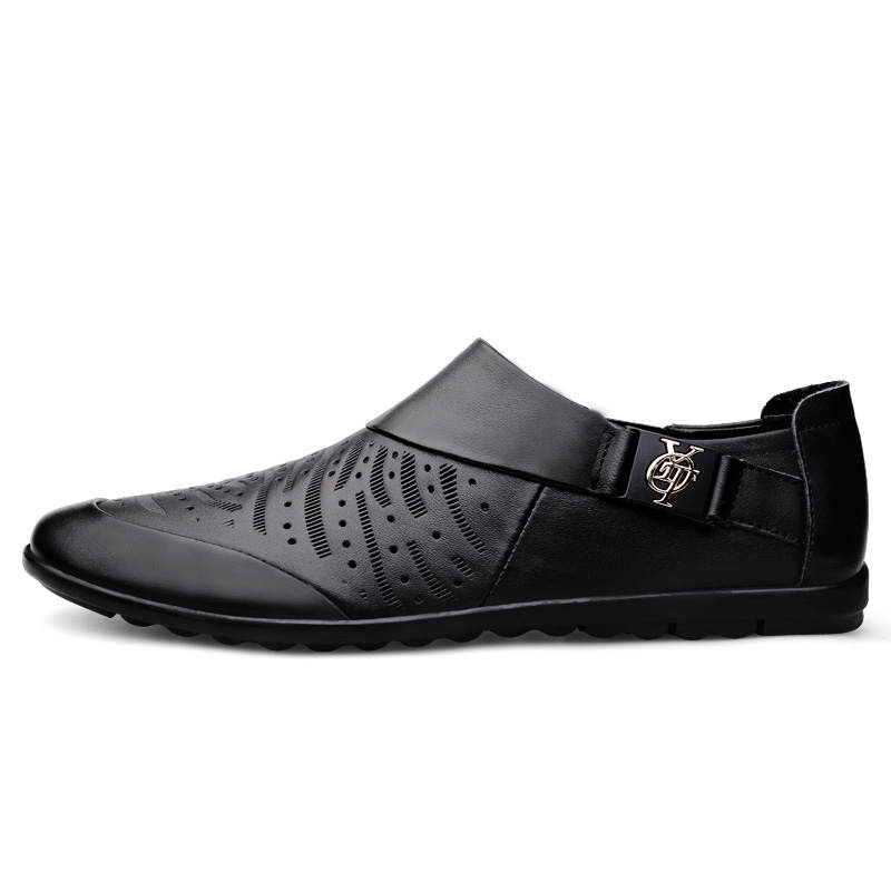 YINGLUNQISHI Top Grain Cow Leather Casual Shoes Men's Black