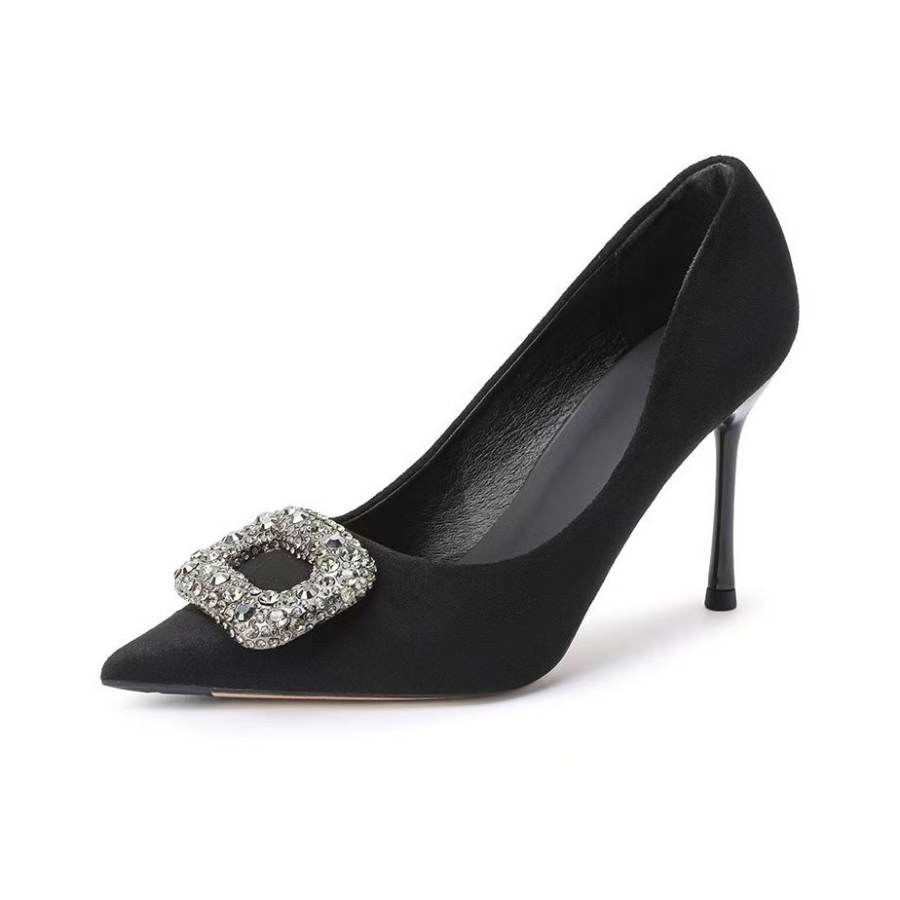 Feo Dvke Microfiber Leather Slim Heel High Heels Women's Black