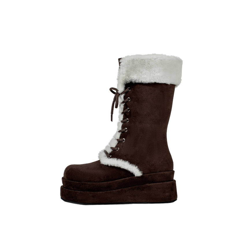 MIAOLV Suede Fashion Lace Up Thermal Fleece Lined Ankle Boots 7cm Women's