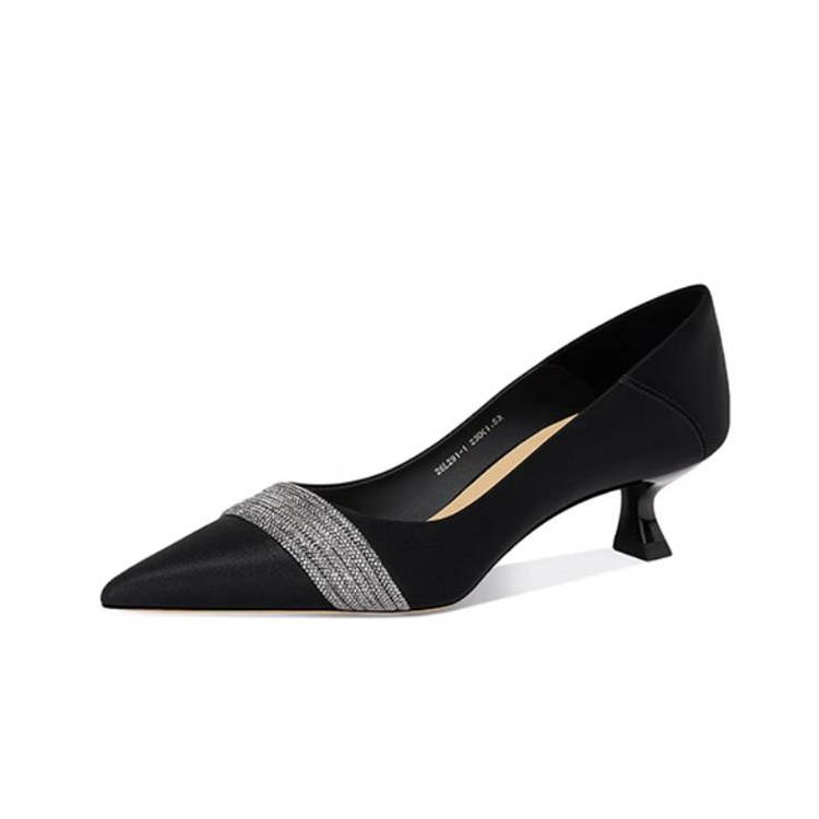 JESSICA SOPHIA Sexy Pointed Toe Cat Heel Shoes Pu Casual Shoes 4cm Women's Black